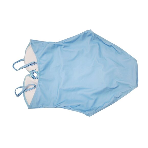 Girls Blue One-Piece Swimsuit With Tropical Leaf Sarong Wrap Size 13 -14 y - Picture 4 of 4